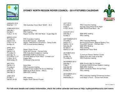 SYDNEY NORTH REGION ROVER COUNCIL - Calendar Dates for 2001