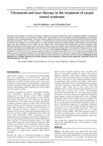 Bakhtiary and Rashidy-Pour: Ultrasound and laser therapy in the treatment of carpal tunnel syndrome  Ultrasound and laser therapy in the treatment of carpal tunnel syndrome Amir H Bakhtiary1 and Ali Rashidy-Pour2 1