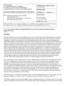 NWS Form E-5 U.S. DEPARTMENT OF COMMERCE NATIONAL OCEANIC AND ATMOSPHERIC ADMINISTRATION NATIONAL WEATHER SERVICE MONTHLY REPORT OF HYDROLOGIC CONDITIONS TO: Hydrologic Operations Division, W/OH2