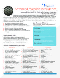 luxresearch  Advanced Materials Intelligence Advanced Materials Drive Coating, Composite, Metal, and Platform Technologies Lux Research scouts advanced materials throughout the innovation funnel, assisting clients in