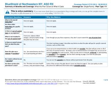 BlueShield of Northeastern NY: ASO RX Summary of Benefits and Coverage: What this Plan Covers & What it Costs Coverage Period: [removed][removed]Coverage for: Single/Family | Plan Type: RX