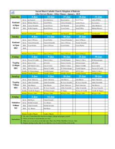 Sacred Heart Catholic Church, Kingdom of Bahrain Altar Servers Roster - Other Masses - January, [removed]Jan  Saturday