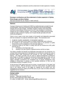 Developer contributions and the containment of urban expansion in Sydney  Developer contributions and the containment of urban expansion in Sydney Philip Brogan and Brian Watters Maunsell Australia Pty Ltd; Roads & Traff