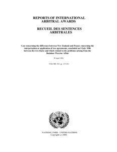 Difference between New Zealand and France concerning the interpretation or application of two agreements, concluded on 9 July 1986 between the two States and which related to the problems arising from the Rainbow Warrior Affair