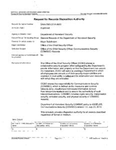 Office of the Chief Security Officer Communications Security (COMSEC) Records