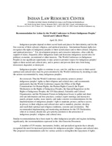 INDIAN LAW RESOURCE CENTER CENTRO DE RECURSOS JURÍDICOS PARA LOS PUEBLOS INDÍGENAS 602 North Ewing Street, Helena, Montana 59601 • ([removed] • Email: [removed] WASHINGTON OFFICE : 601 E Street, S.E., Wa