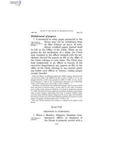 RULES OF THE HOUSE OF REPRESENTATIVES § 696–§ 697 Rule VIII  Withdrawal of papers