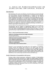 4. ROLE OF NANOTECHNOLOGY IN DEVELOPING ANTIVIRAL AGENTS Introduction Nanotechnology is the creation and utilization of materials, devices, and systems through the control of matter on the nanometer-length scale, i.e., a