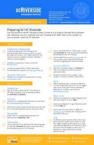 Undergraduate Admissions  International Freshman Checklist University of California, Riverside Undergraduate Admissions