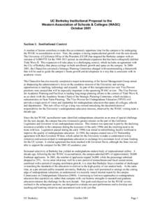 UC Berkeley Institutional Proposal to the Western Association of Schools & Colleges (WASC) October 2001 Section 1: Institutional Context A number of factors contribute to make this an extremely opportune time for the cam