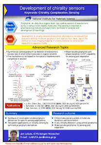 Development of chirality sensors Keywords: Chirality, Complexation, Sensing National Institute for Materials Science Background