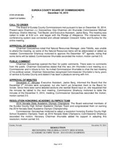 EUREKA COUNTY BOARD OF COMMISSIONERS December 19, 2014 STATE OF NEVADA COUNTY OF EUREKA  )