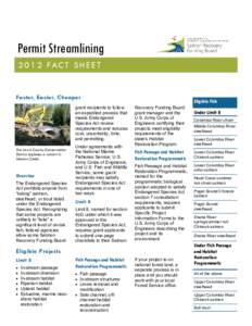 Permit Streamlining[removed]F AC T S H E E T Faster, Easier, Cheaper grant recipients to follow an expedited process that