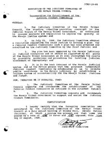 JCAU-l9-88 RESOLUTION OF THE JUDICIARY COMMITTEE OF THE NAVAJO TRIEAL COUNCIL Recommending the Establishment of the Judicial Conduct Commission