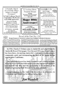 Amityville Record Centennial Edition, May 19, 2004 • 28  A Friendly Church In a Friendly Village Salutes a Friendly Newspaper!