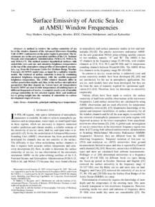 2298  IEEE TRANSACTIONS ON GEOSCIENCE AND REMOTE SENSING, VOL. 46, NO. 8, AUGUST 2008 Surface Emissivity of Arctic Sea Ice at AMSU Window Frequencies