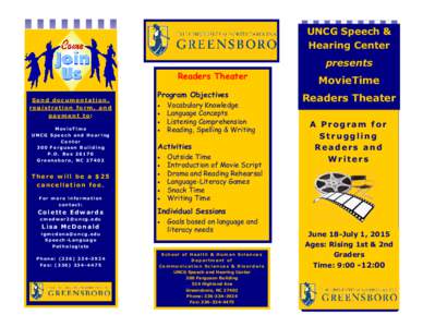UNCG Speech & Hearing Center presents Readers Theater Send documentation, registration form, and
