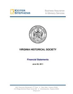 Business Assurance & Advisory Services VIRGINIA HISTORICAL SOCIETY  Financial Statements