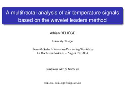 A multifractal analysis of air temperature signals   based on the wavelet leaders method