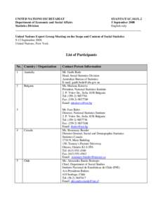 UNITED NATIONS SECRETARIAT ESA/STAT/AC.161/L.2 Department of Economic and Social Affairs 5 September 2008 Statistics Division English only