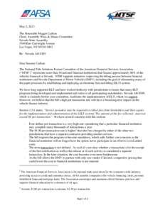 May 2, 2013 The Honorable Maggie Carlton Chair, Assembly Ways & Means Committee Nevada State Assembly 5540 East Cartwright Avenue Las Vegas, NV[removed]