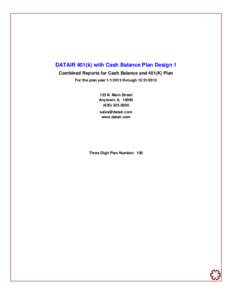 DATAIR 401(k) with Cash Balance Plan Design 1 Combined Reports for Cash Balance and 401(K) Plan For the plan yearthroughN. Main Street Anytown, IL 10000