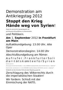 Demonstration am Antikriegstag 2012 Stoppt den Krieg Hände weg von Syrien! –