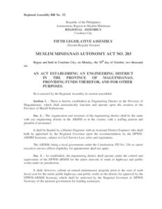 Regional Assembly Bill No. 52 Republic of the Philippines Autonomous Region in Muslim Mindanao