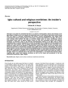 International Journal of Sociology and Anthropology Vol. 3(9), pp[removed], 21 September, 2011 Available online http://www.academicjournals.org/IJSA ISSN[removed]988x ©2011 Academic Journals