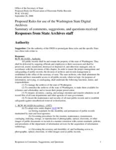 Proposed Rules for use of the Washington State Digital Archives