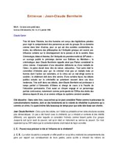 Entrevue : Jean-Claude Bernheim  NDLR. : Ce texte a été publié dans la revue Cité éducative, Vol. 14, no 2, janvier[removed]Claude Garon