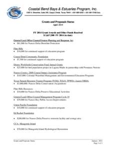 Coastal Bend Bays & Estuaries Program, Inc[removed]N. Shoreline, Suite 205, Corpus Christi, Texas 78401 • [removed] • [removed]fax) Grants and Proposals Status April 2014