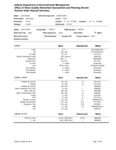 Indiana Department of Environmental Management Office of Water Quality-Watershed Assessment and Planning Branch Surface Water Results Summary SiteID:  LMG[removed]