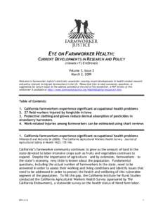 EYE ON FARMWORKER HEALTH:  CURRENT DEVELOPMENTS IN RESEARCH AND POLICY (FORMERLY FJ EYEOPENER) Volume 3, Issue 2 March 2, 2009