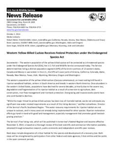 Sacramento Fish and Wildlife Office 2800 Cottage Way, Room W-2605 Sacramento, CA[removed]Phone: [removed]Fax: [removed]www.fws.gov/sacramento October 2, 2014