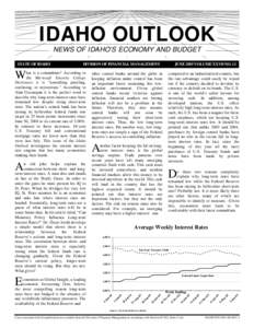 IDAHO OUTLOOK NEWS OF IDAHO’S ECONOMY AND BUDGET DIVISION OF FINANCIAL MANAGEMENT A