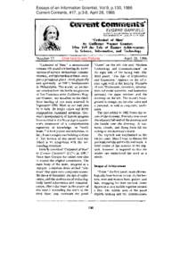 Essays of an Information Scientist, Vol:9, p.130, 1986 Current Contents, #17, p.3-8, April 28, 1986 EUGENE GARFIELD INSTITUTE FOR SCIENTIFIC