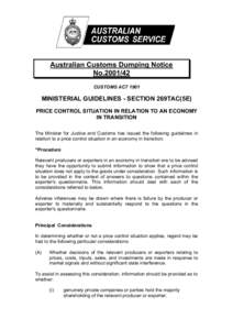 ACDN[removed]Ministerial guidelines - Section 269TAC (5E) price control situation in relation to an economy in transition