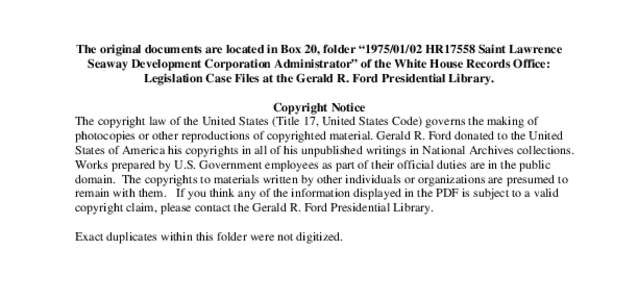 [removed]HR17558 Saint Lawrence Seaway Development Corporation Administrator