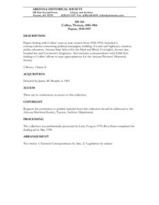 ARIZONA HISTORICAL SOCIETY 949 East Second Street Tucson, AZ[removed]Library and Archives[removed]Fax: ([removed]removed]