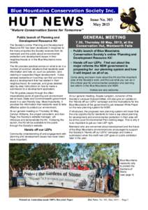 Blue Mountains Conservation Society Inc.  HUT NEWS Issue No. 303 May 2013