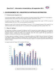 Information trimestrielle au 30 septembre 2014