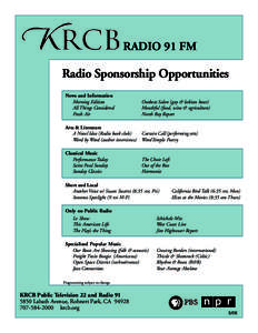 RADIO 91 FM  Radio Sponsorship Opportunities News and Information Morning Edition All Things Considered