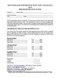 NEW ENGLAND WINTER POW WOW AND YUKON DAY 2014 PRE-REGISTRATION FORM Outpost # _____  Church Name___________________________________________________
