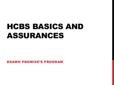 HCBS BASICS AND ASSURANCES DSAMH PROMISE’S PROGRAM  WAIVER BASICS