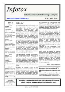 ,QIRWR[ ,QIRWR[ Bulletin de la Société de Toxicologie Clinique Q-8,1  ZZZWR[LFRORJLHFOLQLTXHRUJ