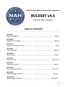 NORTH AMERICAN HARDCOURT BIKE POLO ASSOCIATION  RULESET v4.5 • for the 2015 season •  TABLE OF CONTENTS