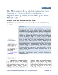 Original Article  The Modulatory Role of Ashwagandha Root Extract on Gamma-Radiation-Induced Nephrotoxicity and Cardiotoxicity in Male Albino Rats