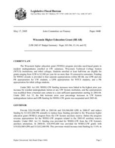 Legislative Fiscal Bureau One East Main, Suite 301 • Madison, WI 53703 • ([removed] • Fax: ([removed]May 17, 2005  Joint Committee on Finance