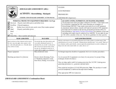 STATION:  JOB HAZARD ASSESSMENT (JHA) DATE PREPARED: